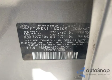 2012 Hyundai Elantra Limited (Ulsan Plant) from USA, damaged, VIN KMHDH4AE6CU224846